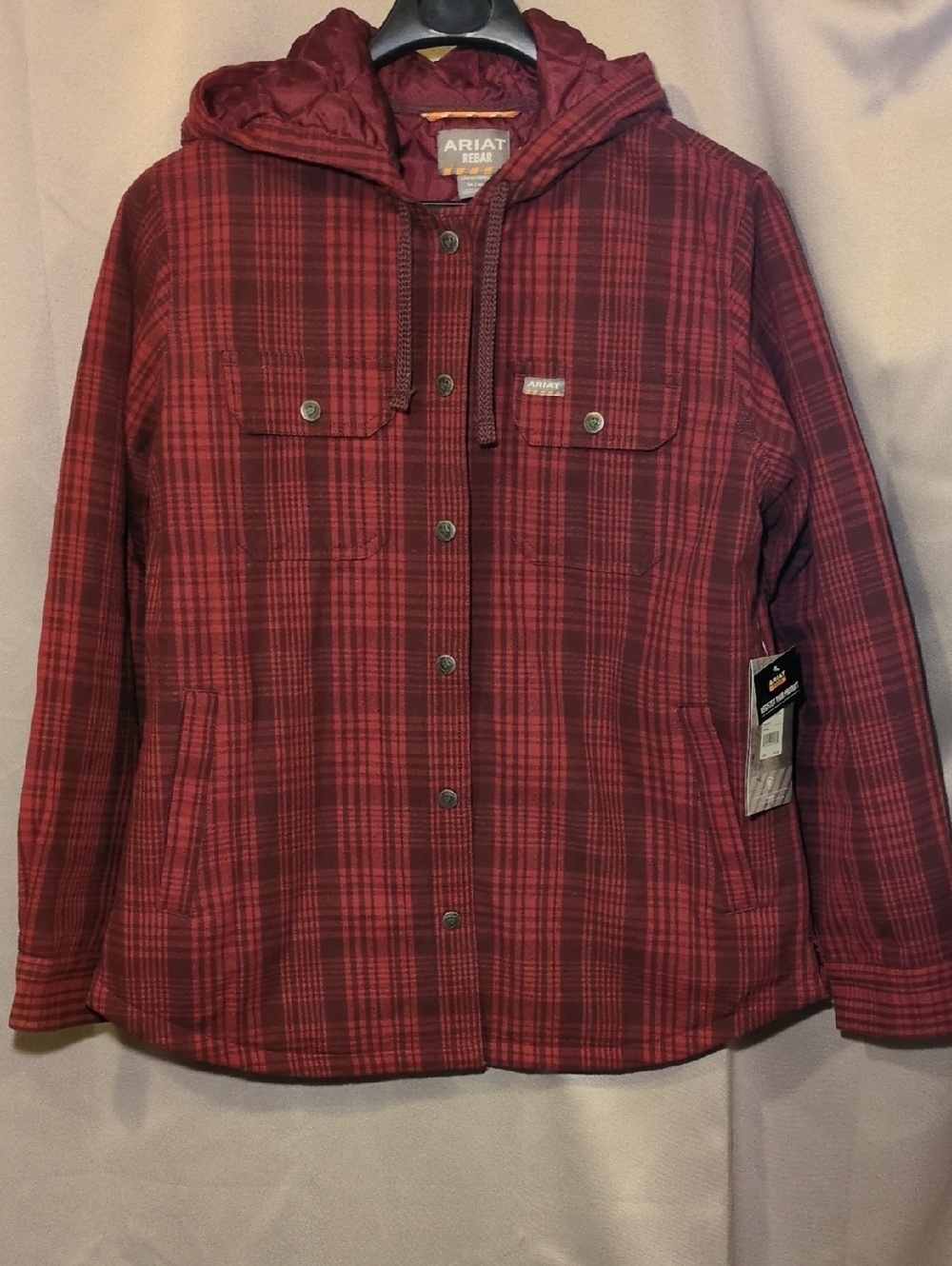 Ariat Women's Red & Burgundy Plaid Flannel Hooded Utility Jacket